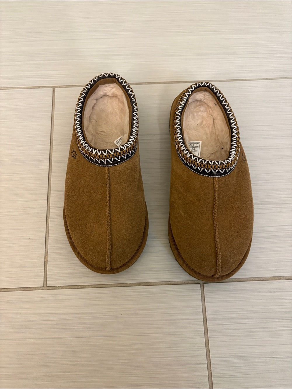 UGG Chestnut Suede Slip-On Shearling Clog with Trim